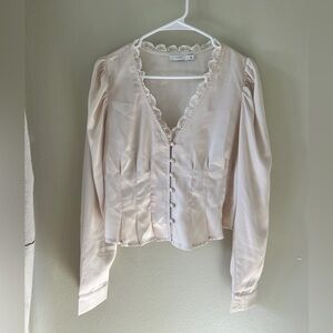 Lush Cream Ruffled Long Sleeve Blouse